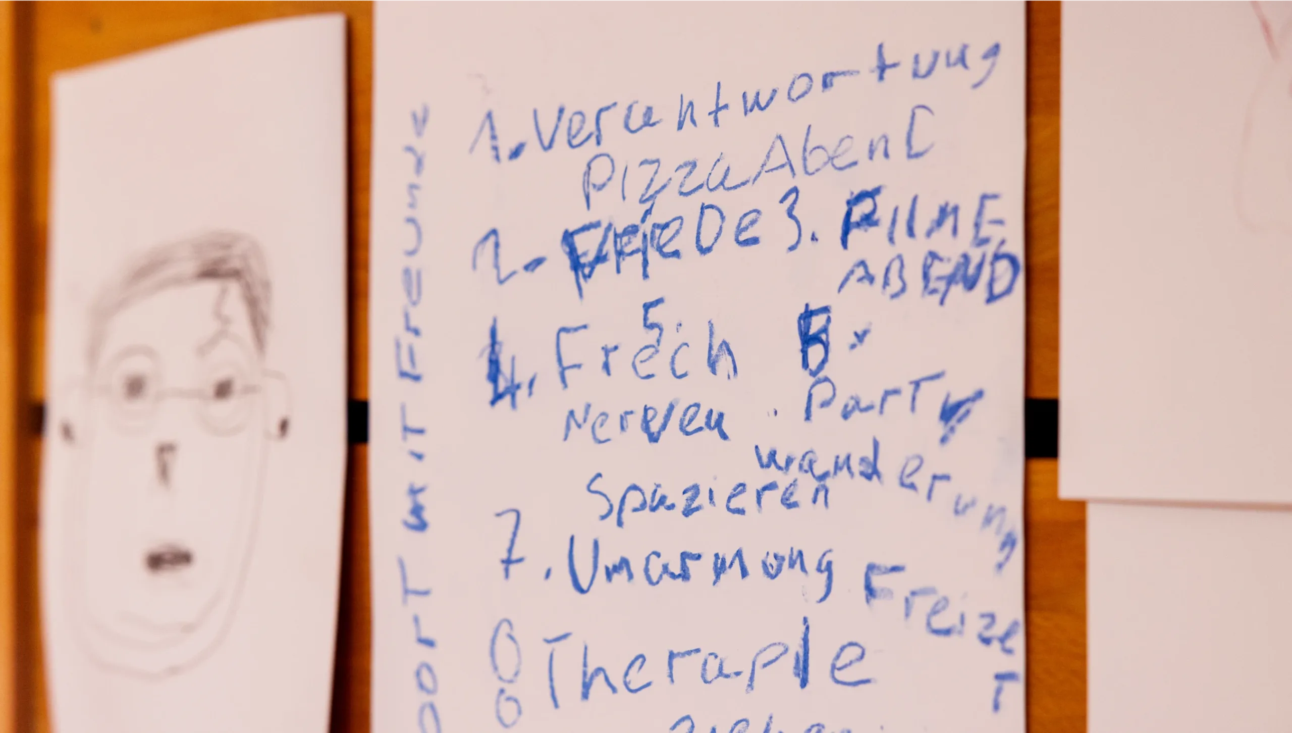 Handschriftlicher Notizzettel zu möglichen Freizeitaktivitäten